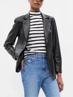 Gap Black Vegan Leather Blazer Size XL New Without Tags